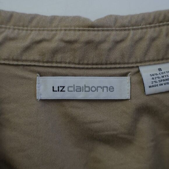 Liz Claiborne Tan Canvass Collared Dress Size 8 Sleeveless Cotton Nylon Spandex - Picture 8 of 10